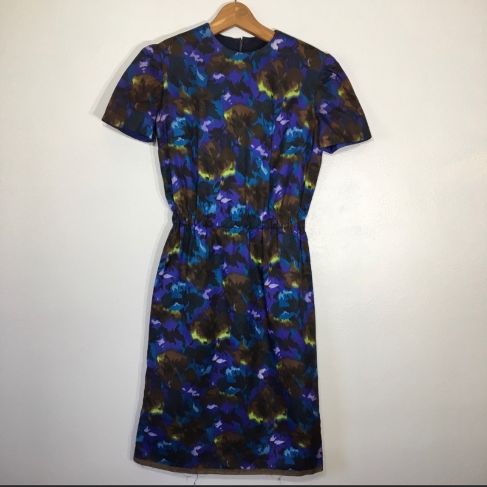 Vintage 60's Wiggle Secretary Dress Blues Browns